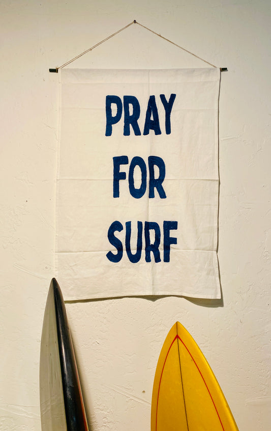 Pray for Surf Embroidered Tapestry Wall Hanging Banner