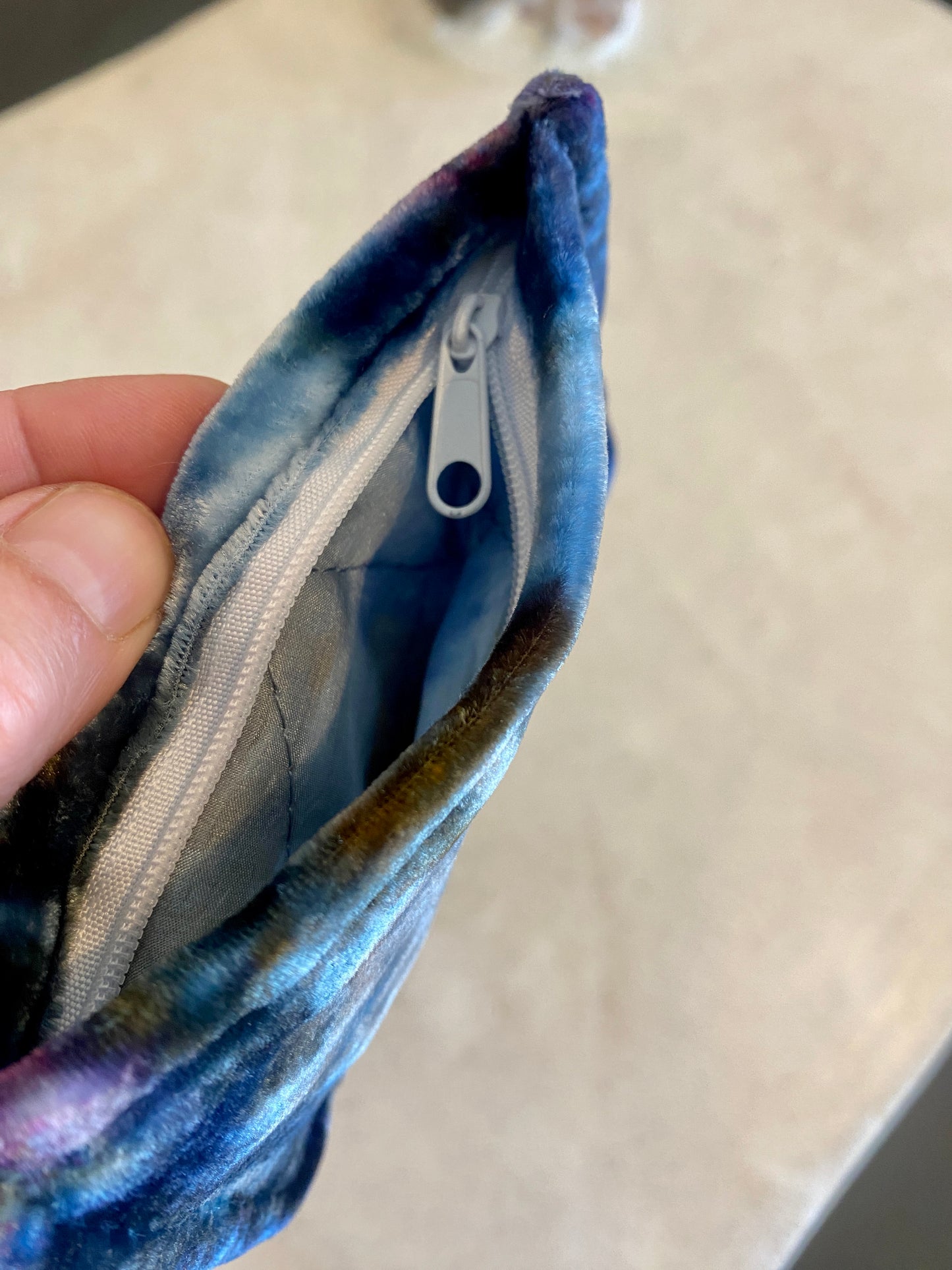 Deep Blues Dyed Velvet + Silk Pouch Small