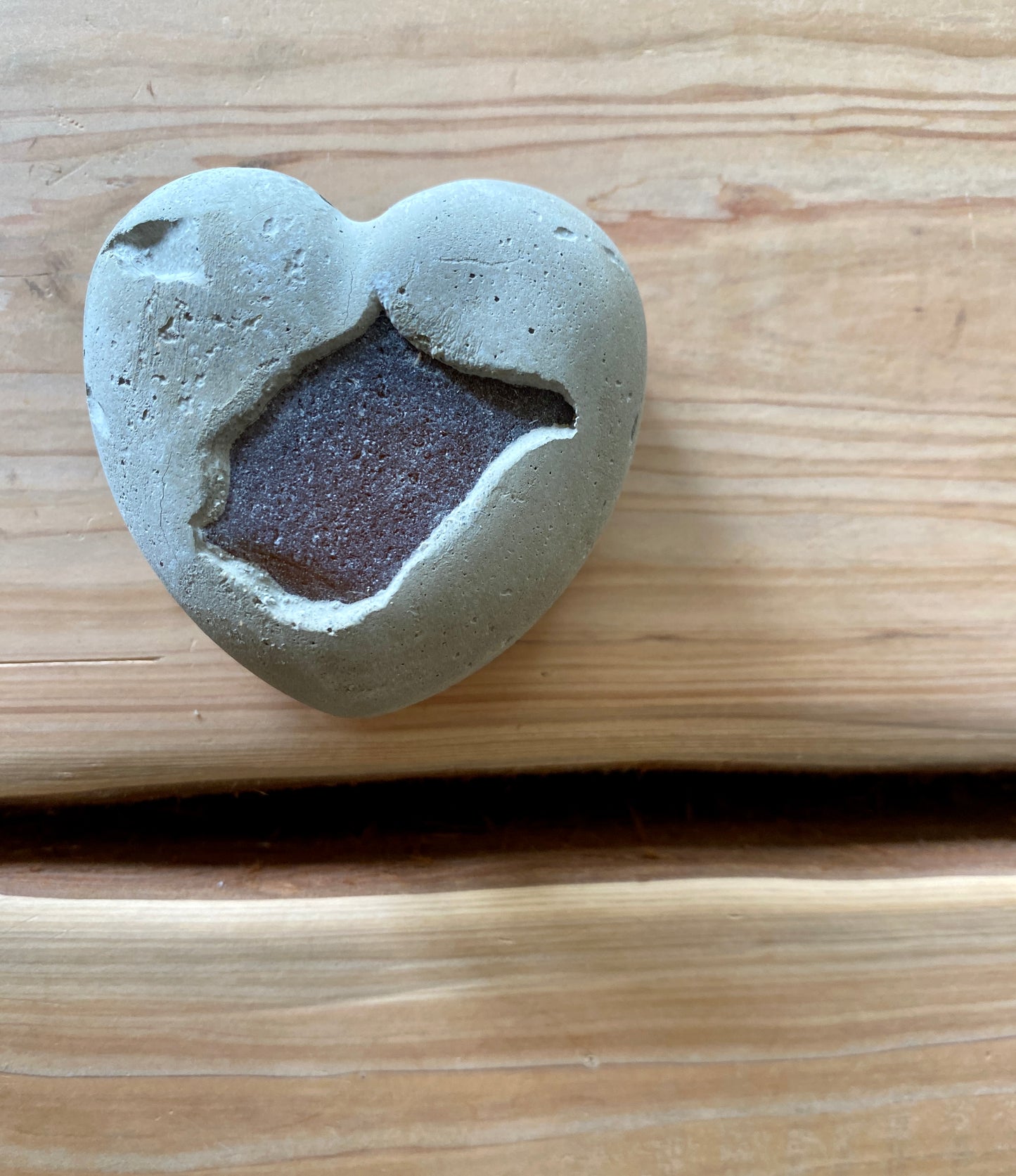 Brown Sea Glass Concrete Heart 04