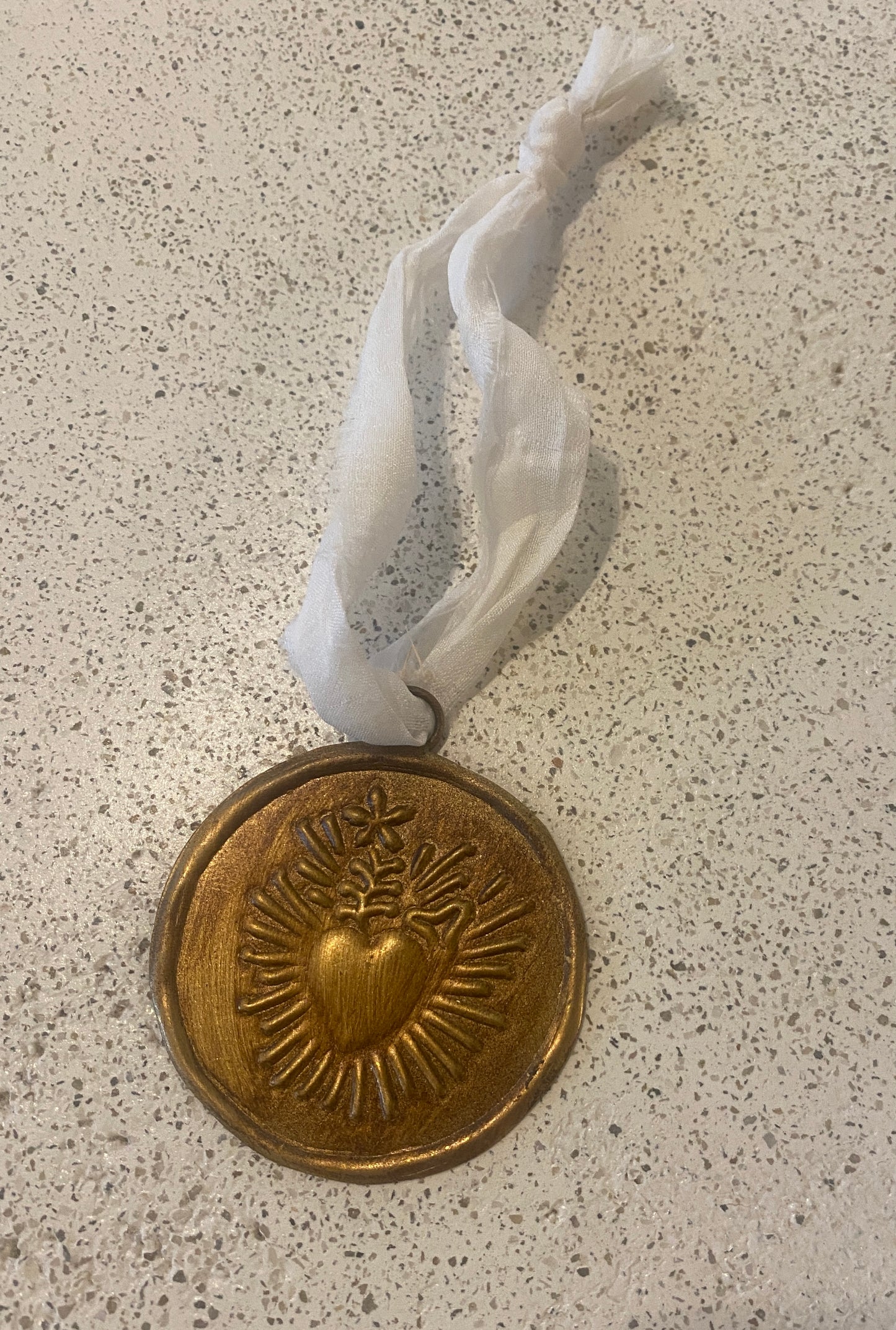 Brass Milagros Heart Ornament Token Large