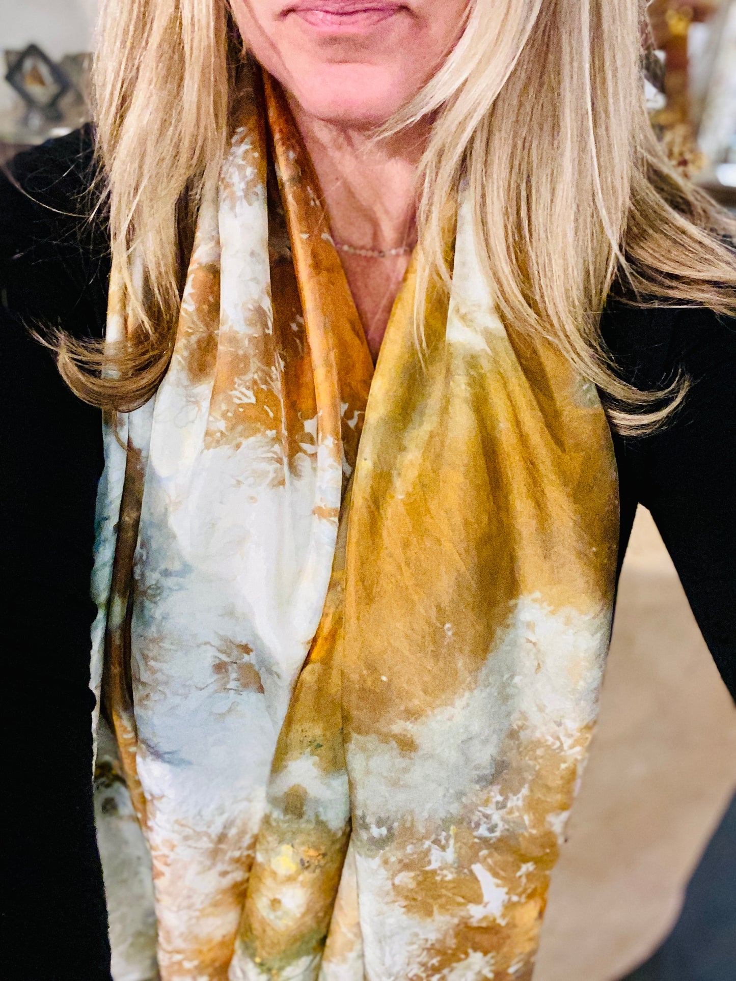 Warm Earth Agate Dyed Silk Large Scarf Shawl Tablecloth or Sarong