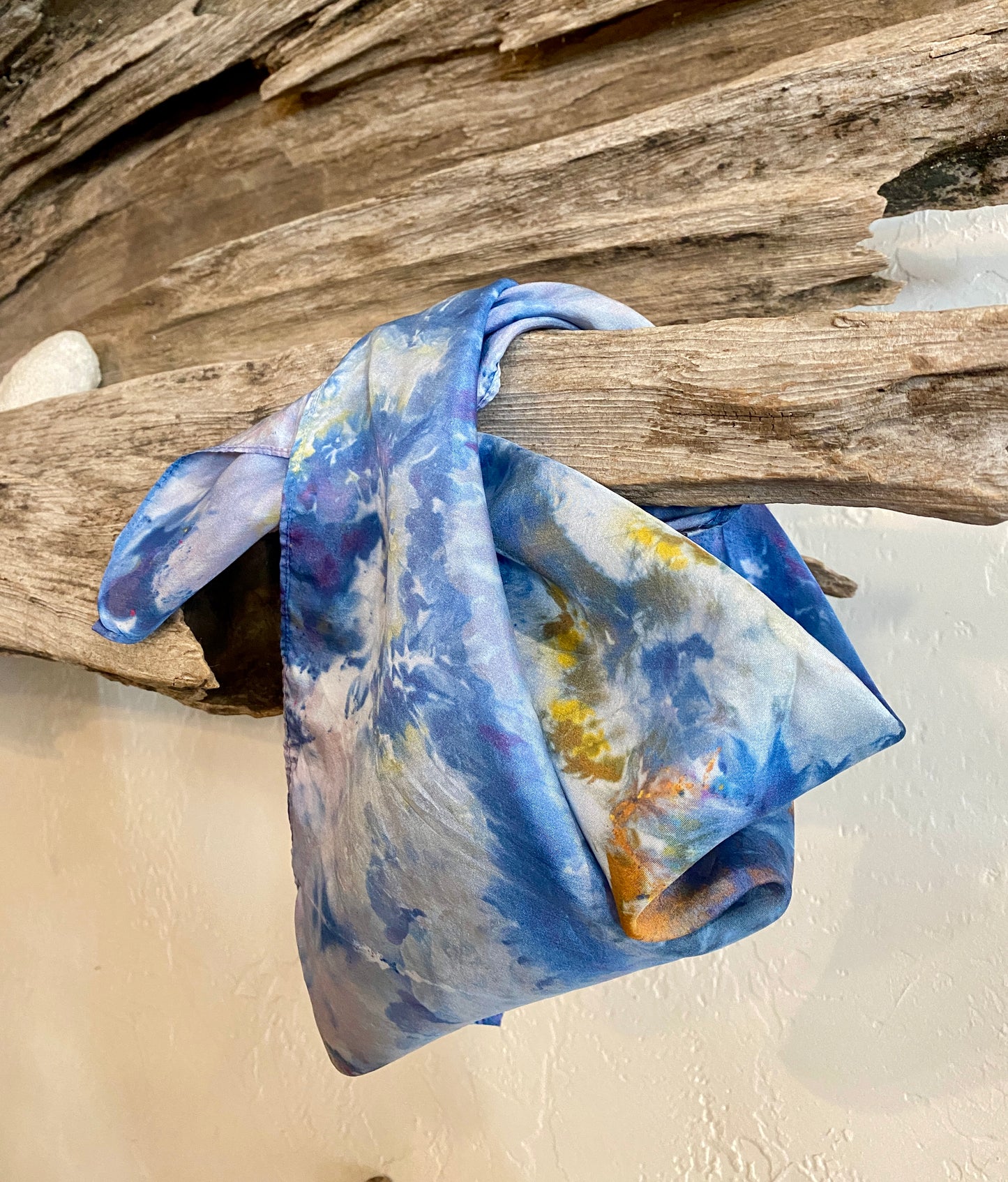 Pigment Agate Dyed Silk Bandana Scarf in Blues