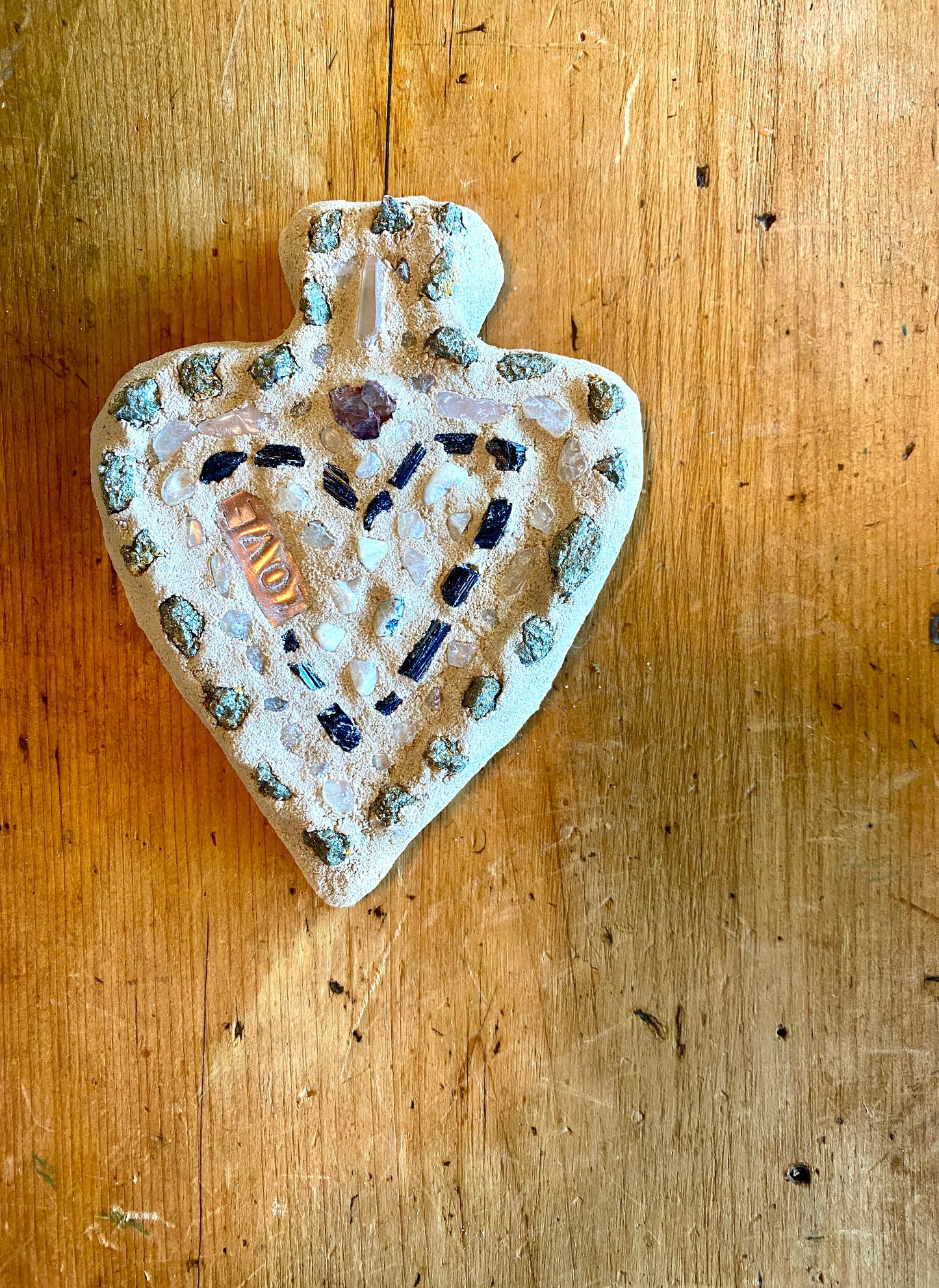 Milagros Heart Mosaic with Pyrite + Copper Love