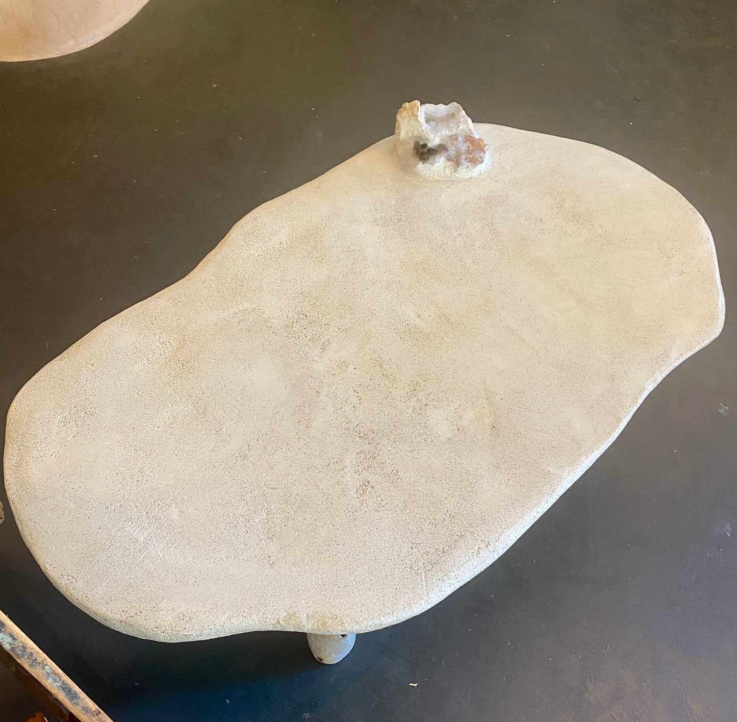 S + G Handcrafted Concrete, Stucco, Driftwood Table with Crystals