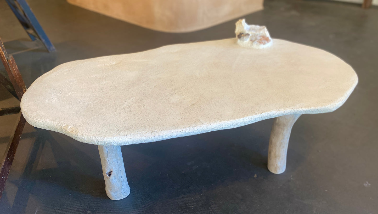 S + G Handcrafted Concrete, Stucco, Driftwood Table with Crystals
