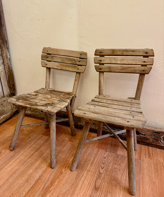 Vintage European Wooden Children's Chairs, Set of 2