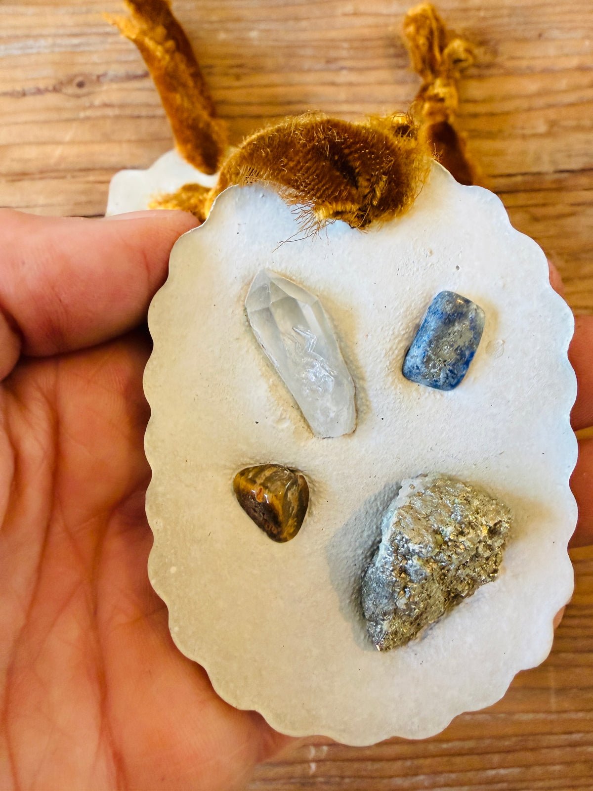 Concrete Crystal Ornament with Velvet Ribbon