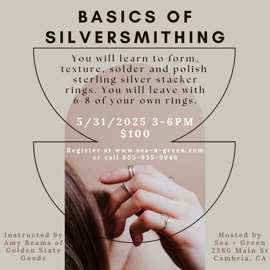 Basics of Silversmithing Workshop - Make Sterling Silver Rings Class! 5/31/2025, 3-6pm