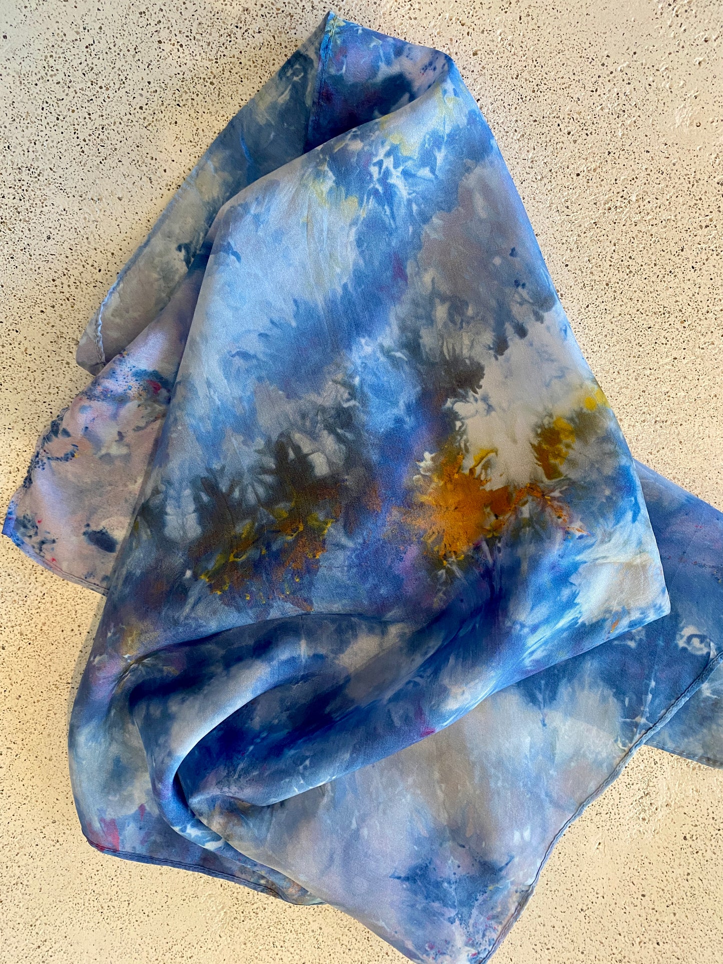 Pigment Agate Dyed Silk Bandana Scarf in Blues