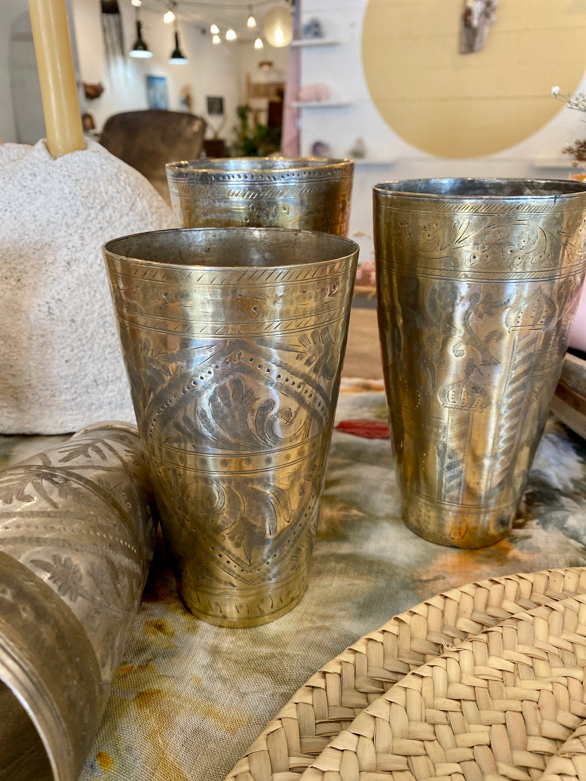 Vintage Etched Brass Lassi Cup