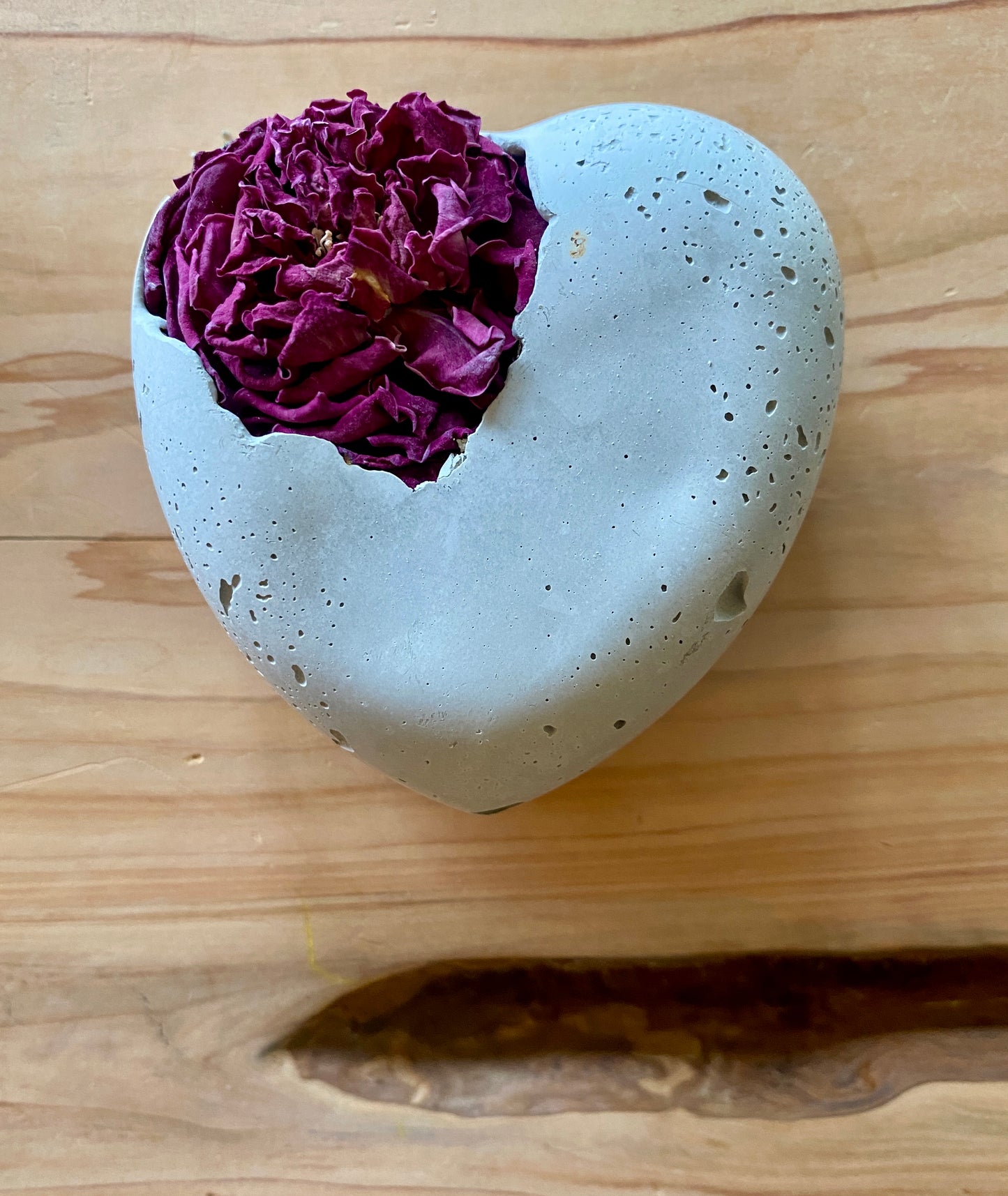 Petrified Pink Peonie Concrete Heart
