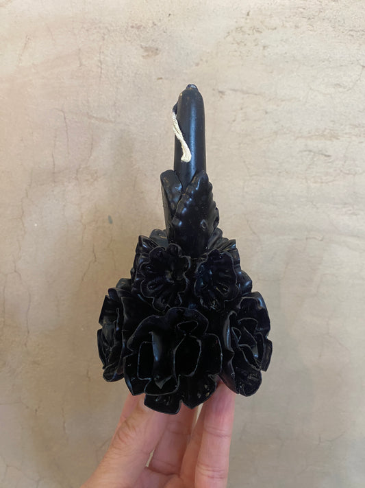 Oaxaca Day of the Dead Black Beeswax Flower Candle
