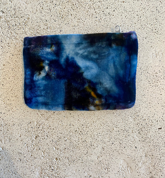 Deep Blues Dyed Velvet + Silk Pouch Small