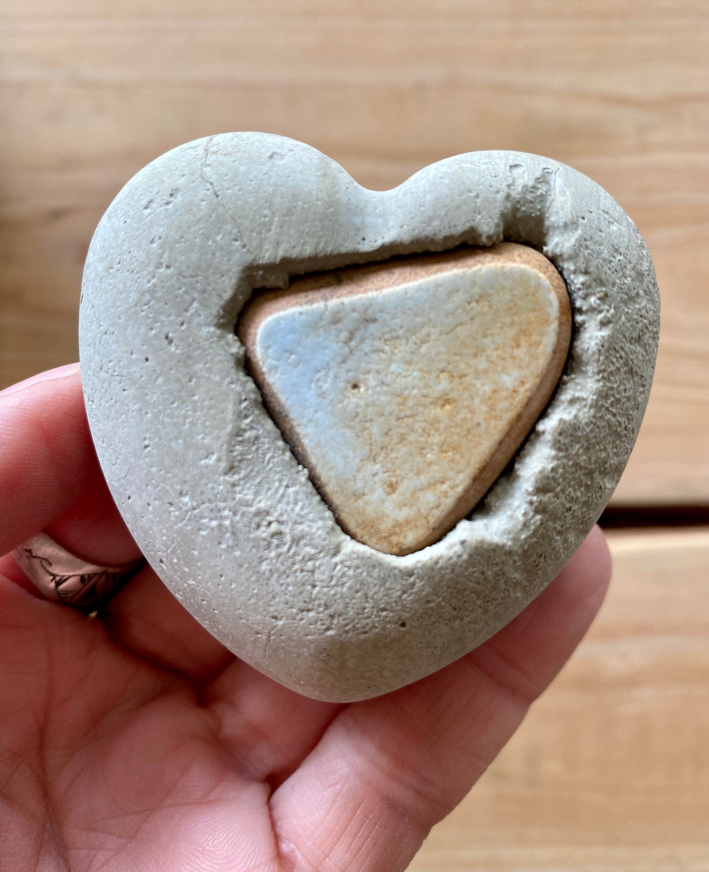 Unique Beach Pottery Concrete Heart