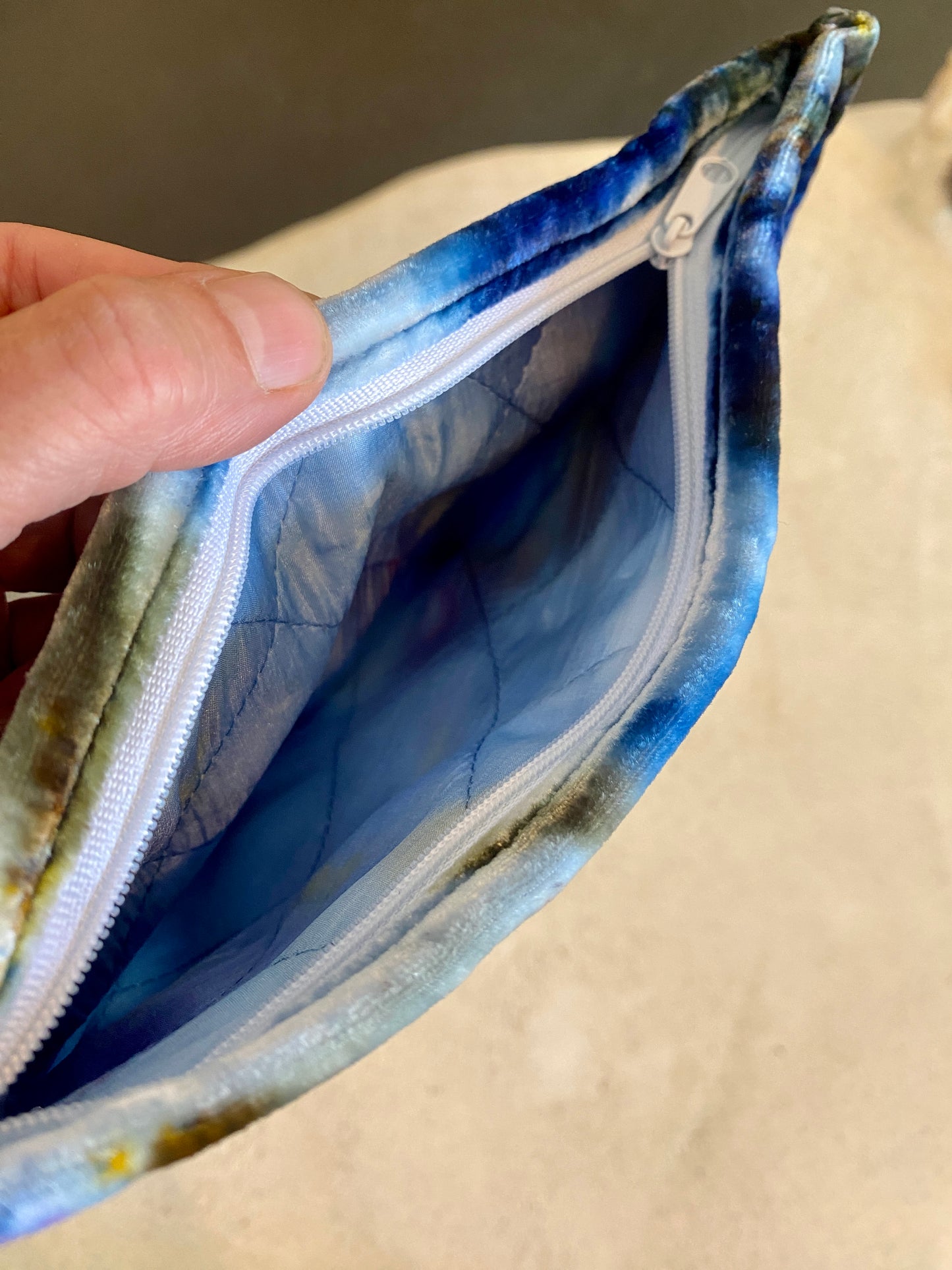 Deep Blues Dyed Velvet + Silk Pouch Large