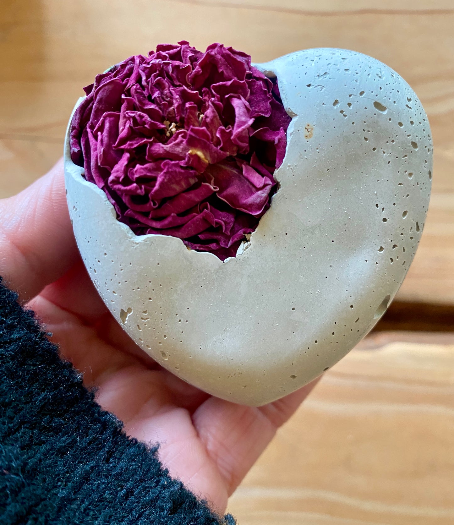 Petrified Pink Peonie Concrete Heart