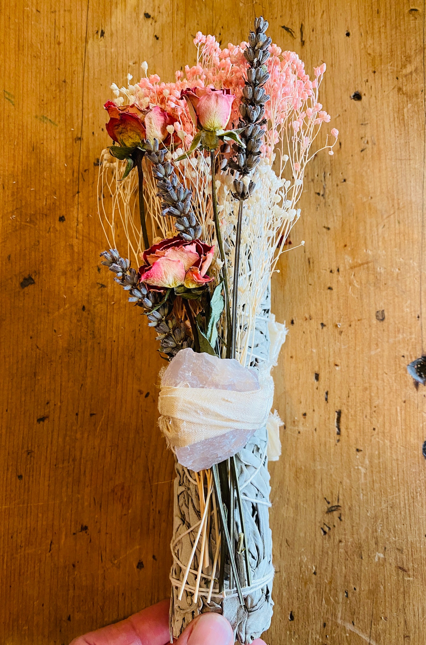 Magical Flower Sage Bundle Large with Rose Quartz