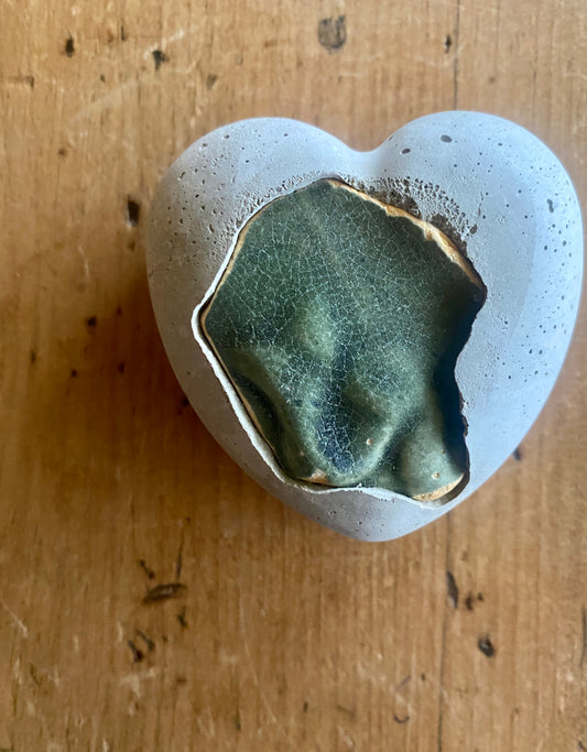 Unique Green Beach Pottery Concrete Heart