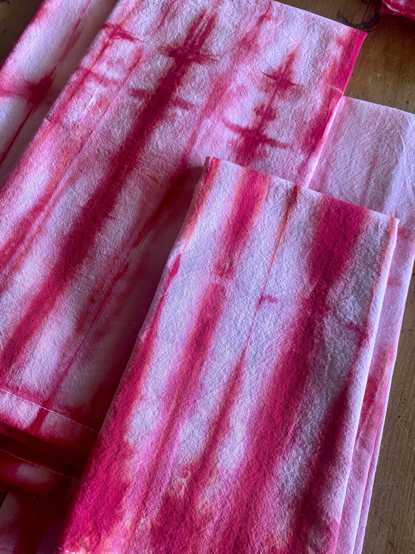 Red + White Shibori Hand Dyed Cloth Napkins (Set of 4)