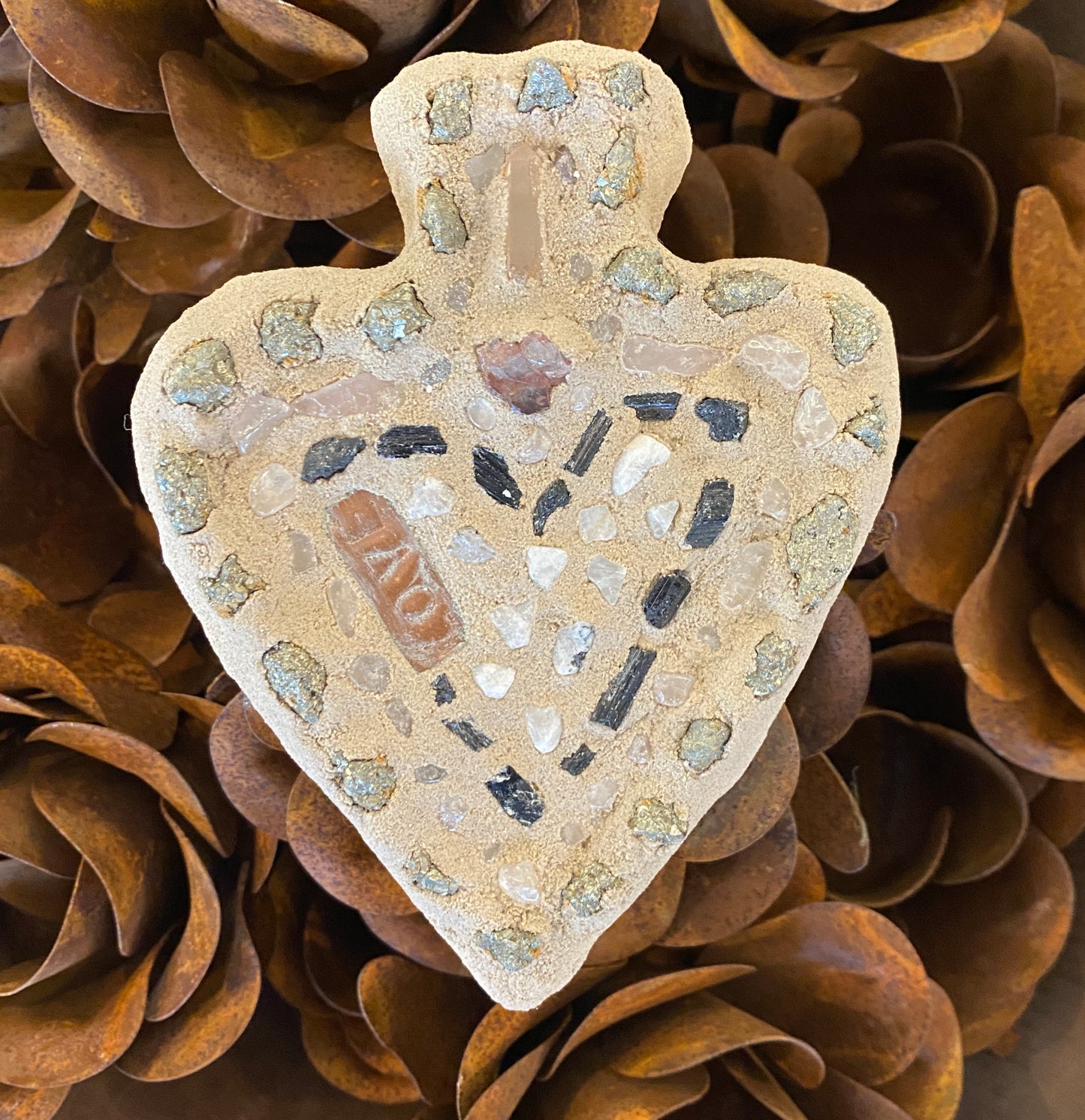 Milagros Heart Mosaic with Pyrite + Copper Love