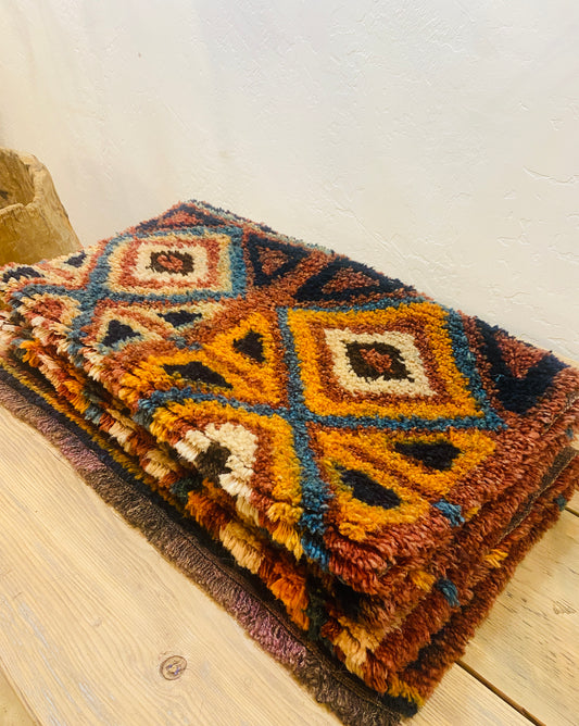 Vintage Uzbekistan Diamond Plush Janbaz Rug